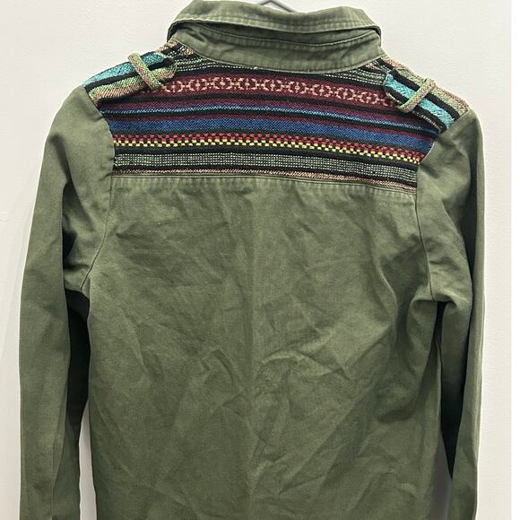 INA Utility Shirt Olive Embroidered Festival Western Epaulet Vibes Medium - Picture 1 of 6